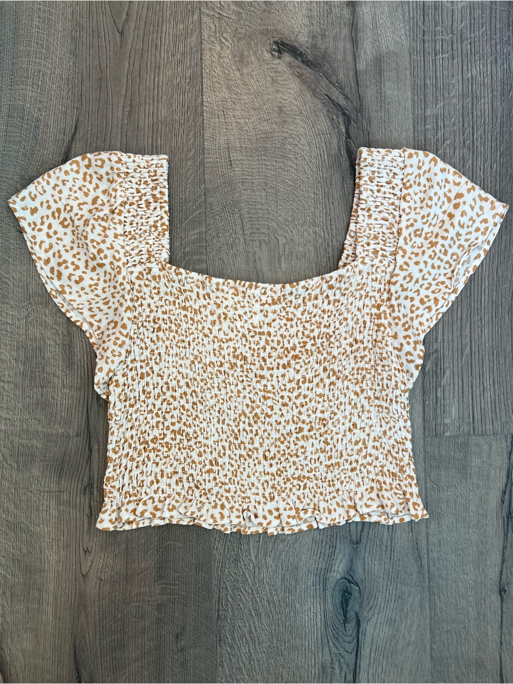 URBAN Romantics Cream and Tan Leopard Smocked Crop Top